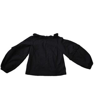 Handmade 1980s Black Ruffle Blouse – 100% Cotton (XS)